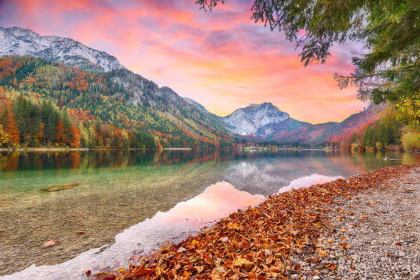 istock Fabulous autumn scene of Vorderer Langbathsee lake. 1363181080