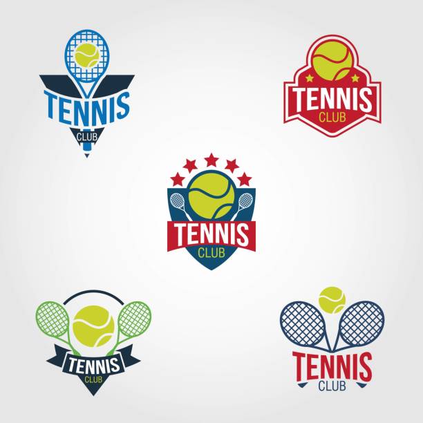 векторный дизайн логотипа тенниса. - silhouette tennis racket tennis racket stock illustrations