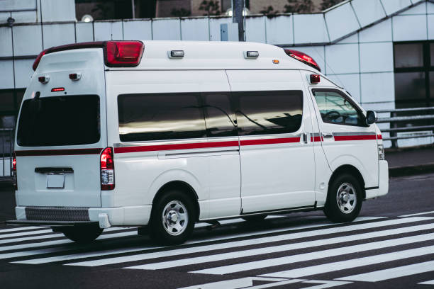 istock Japanese ambulance running on the road 1363187354