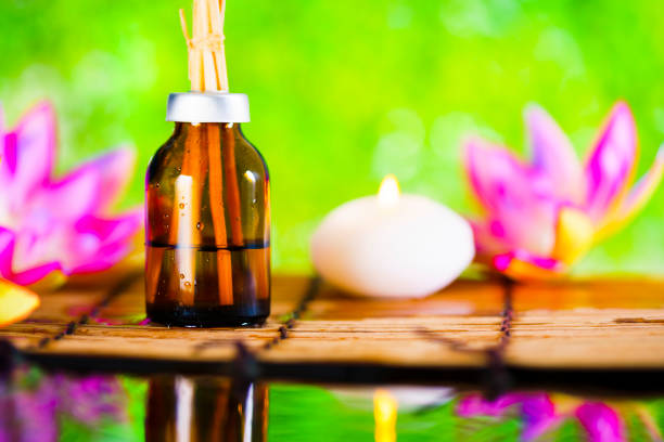 Refreshing green blur background with aroma oil