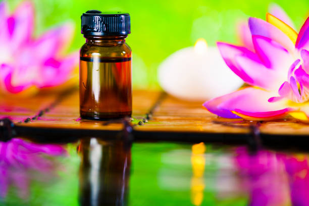 Refreshing green blur background with aroma oil