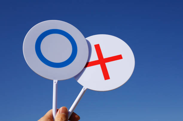 istock Blue sky background with maru and cross placard 1363188553