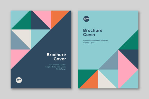 brochure cover design template with geometric triangle graphics - taslak şekil stock illustrations