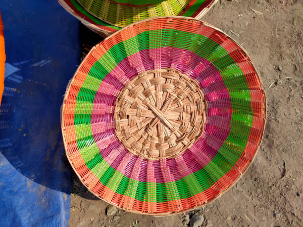 istock Bamboo craft basket. Handmade of bamboo basket 1363192366
