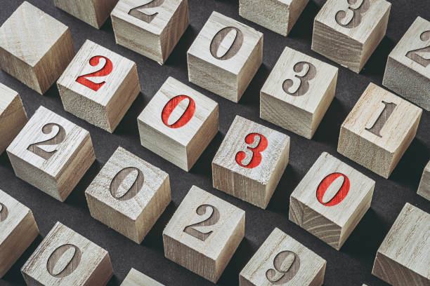 istock Black background with wooden blocks for the year 1363192655