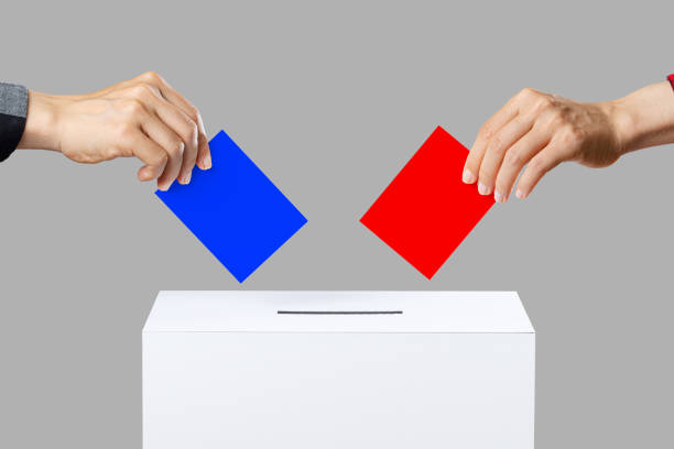 istock Blue paper and red paper and ballot box 1363193313