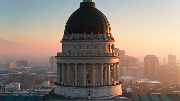 istock Drone Shot of Utah State Capitol Dome at Sunset 1363199088