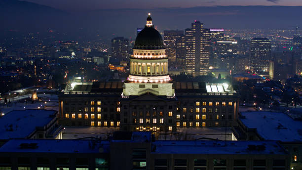 istock Utah State Capitol Building on Snowy Evening - Aerial 1363199700