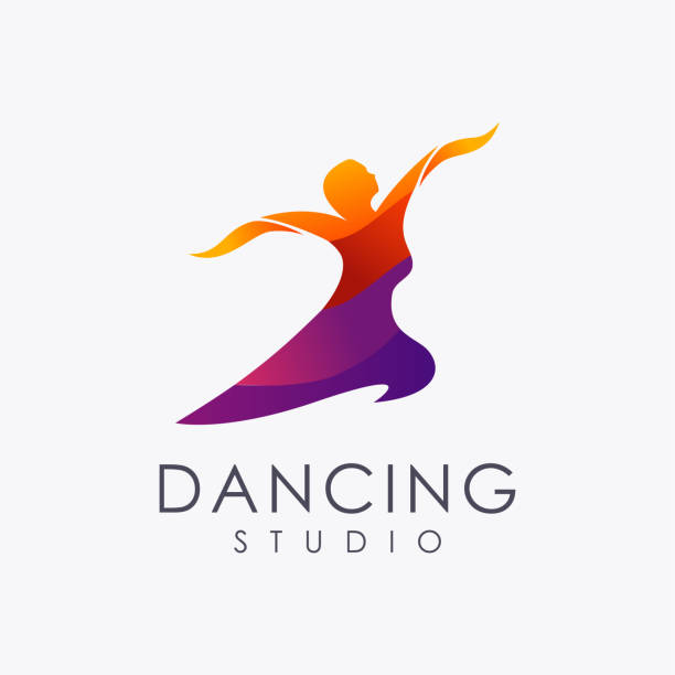 Abstract dancing woman logo icon with colorful gradient style on white background Abstract dancing woman logo icon with colorful gradient style on white background dance logo stock illustrations