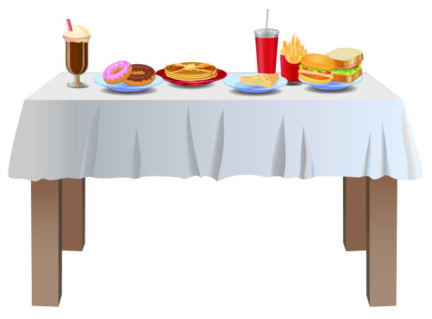 テーブルベクター上の様々なスナック食品 - dining table table cartoon dining点のイラスト素材／クリップアート素材／マンガ素材／アイコン素材
