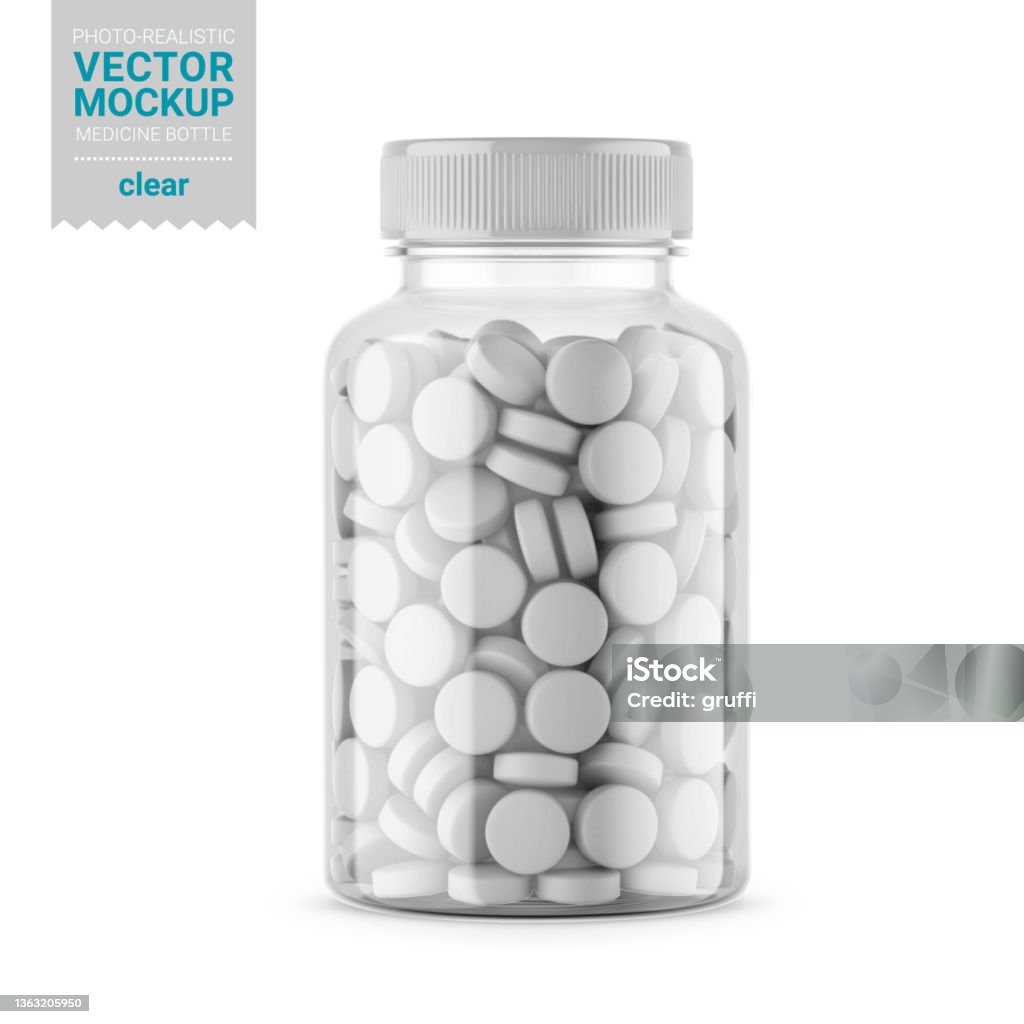 Clear Glass Medicine Bottle Mockup Vector Illustration Stock