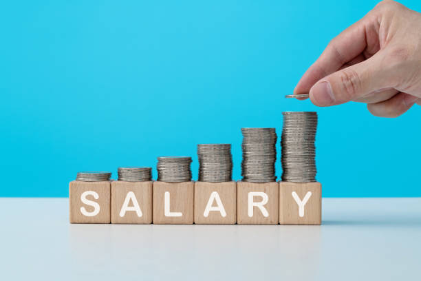 istock Stack of coins on word salary 1363206036