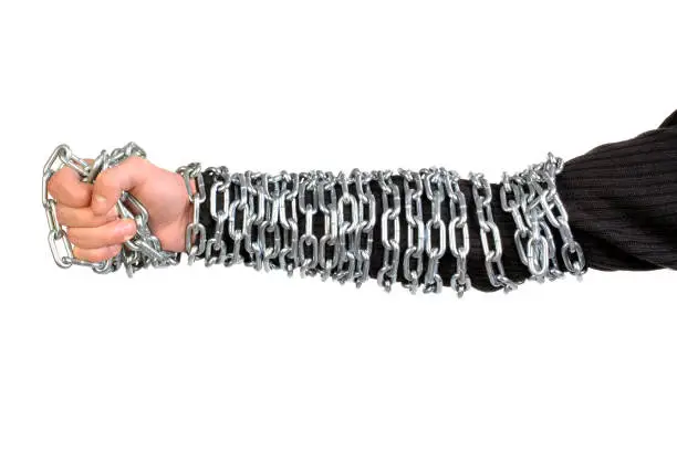 Chain on the Hand Isolated on the White Background