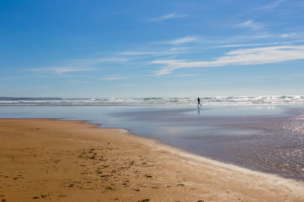 istock Silhouette of lone jogger on  the beach 1363207495