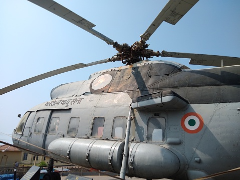 January 2022, Thiruvananthapuram, Kerala, India, Decommissioned Army helicopter situated at Shangumugham Beach, Thiruvananthapuram, Kerala