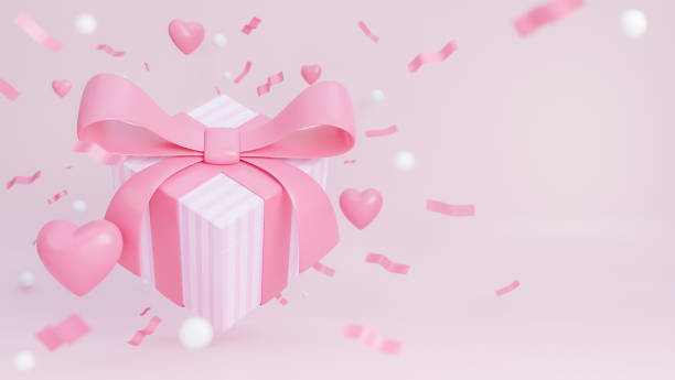istock Happy valentine day banner with gift box and hearts 3d objects on pink background.,3d model and illustration. 1363213045