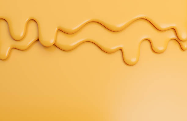 Cheese creamy liquid drips.,cheese melt on yellow background.,3d model and illustration.