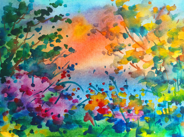 istock Watercolor colorful bright textured abstract background handmade . Mediterranean landscape . Painting of architecture and vegetation of the sea coast 1363213838