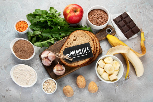 Best sources of prebiotic on light background. Best sources of prebiotic on light background. Healthy gud. Top view, flat lay, copy space bacillus subtilis photos stock pictures, royalty-free photos & images