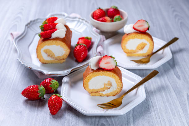 istock Strawberry swiss roll cake with whipped cream 1363220002