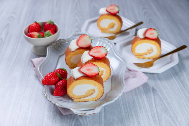 istock Strawberry swiss roll cake with whipped cream 1363220016