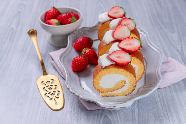istock Strawberry swiss roll cake with whipped cream 1363220022