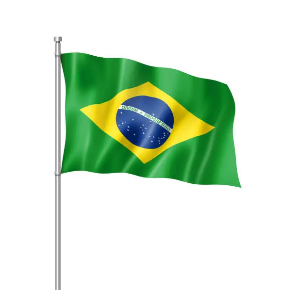Brazil flag, three dimensional render, isolated on white