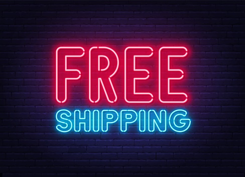 Free shipping neon sign on brick wall background