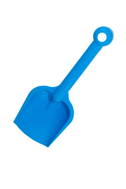Children's  blue shovel, for a sandbox or beach on white background.
