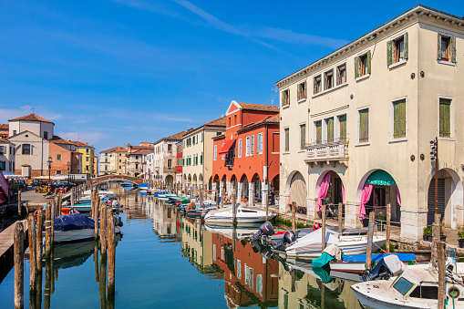 Characteristic buildings facing the Canal Vena, the main among the canals of Chioggia, a coastal town and comune of the Metropolitan City of Venice.