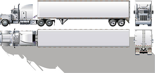 illustrazioni stock, clip art, cartoni animati e icone di tendenza di dettagliato ciao commerciale semi-camion - truck semi truck vehicle trailer rear view