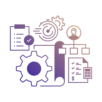 Vector Set of Illustration Project Management Concept. Line Art Style Background Design for Web Page, Banner, Poster, Print etc. Vector Illustration.