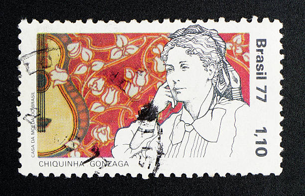 istock brazilian postage stamp, on black background. 136323994