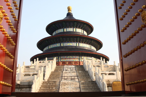 Temple of Heaven (Tiantan) in Beijing, China. Tian tan means Altar of Heaven. This temple is the Hall of Prayer for Good Harvests, Temple of Heaven.