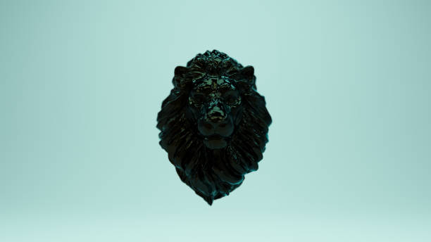 istock Shiny Black Lion Head Bust Oil Power Red Blue Reflection 1363243030