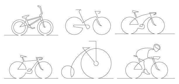 набор велосипедов на одну строку - bmx cycling bicycle cycling sport stock illustrations