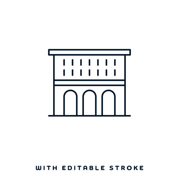 Historic Buildings Vector Icon Design Historic buildings concept graphic design can be used as icon representations. The vector illustration is line style, pixel perfect, suitable for web and print with editable linear strokes. amphitheater stock illustrations