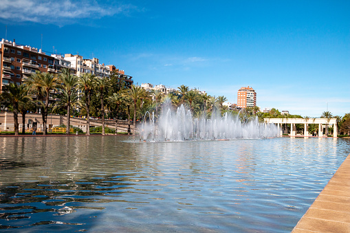 Fuente Del Palacio De La Música at Turia Gardens in Valencia, Spain