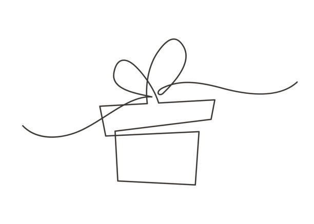 подарочный мультфильм одна линия - gift box stock illustrations