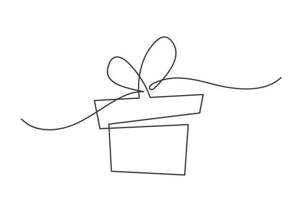 gift cartoon one line Continuous line drawing of gift box. Vector illustration gift stock illustrations