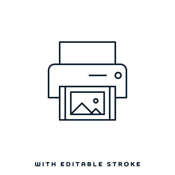 Printer Code Vector Icon Design Printer code concept graphic design can be used as icon representations. The vector illustration is line style, pixel perfect, suitable for web and print with editable linear strokes. printout stock illustrations