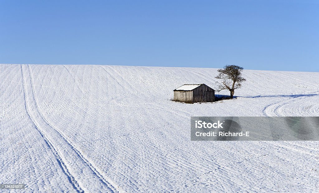 Scena di neve con isolato edificio - Foto stock royalty-free di Ambientazione esterna
