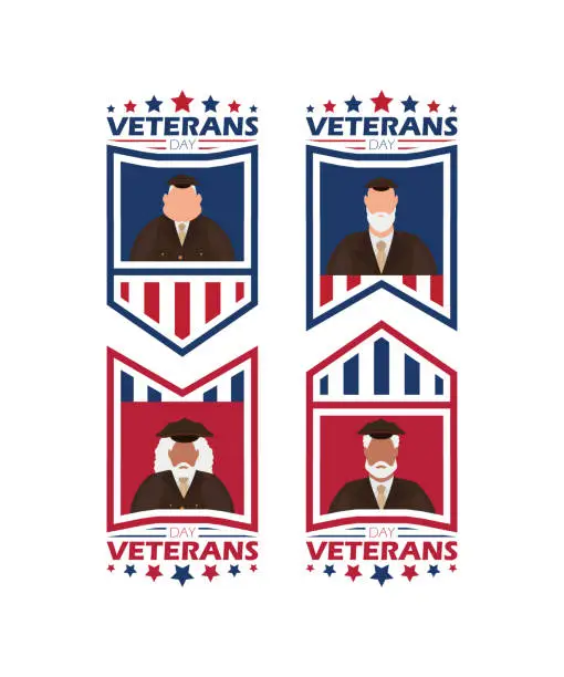 Vector illustration of Veteran day logo on a white background. Cartoon style.