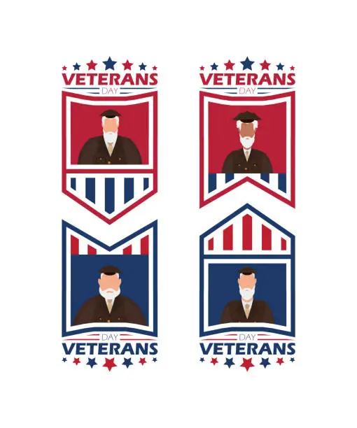 Vector illustration of Veteran day logo on a white background. Cartoon style.