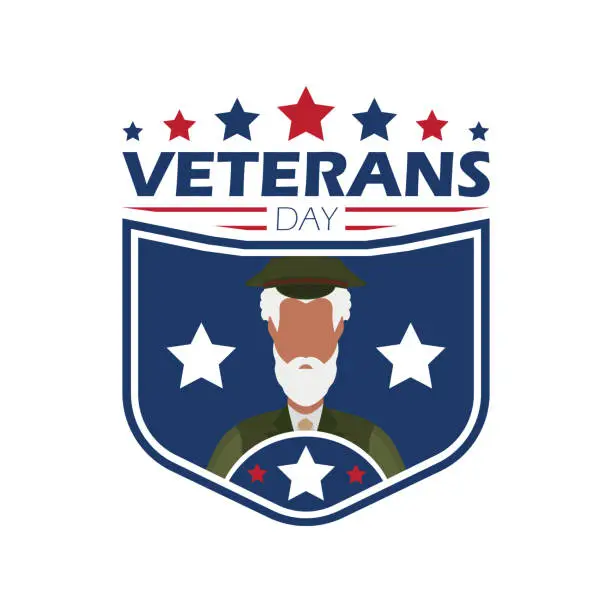 Vector illustration of Veteran day emblem on a white background. Cartoon style.