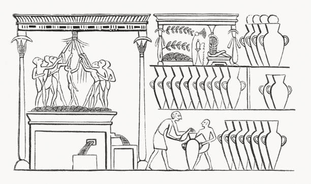 古代エジプトのワイン造り、木彫り、1862年に出版 - winemaking点のイラスト素材／クリップアート素材／マンガ素材／アイコン素材