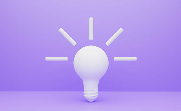 istock Realistic white light bulb on a lilac background. Bright concept of the idea. 3d render illustration 1363260530