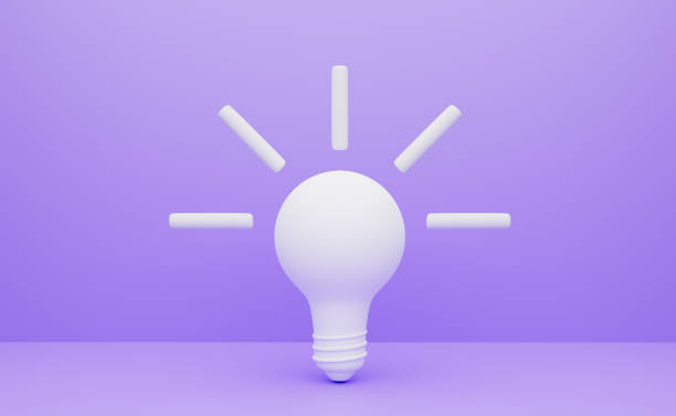 Realistic white light bulb on a lilac background. Bright concept of the idea. 3d render illustration Realistic white light bulb on a lilac background. Bright concept of the idea. 3d render illustration 3 d glasses stock pictures, royalty-free photos & images