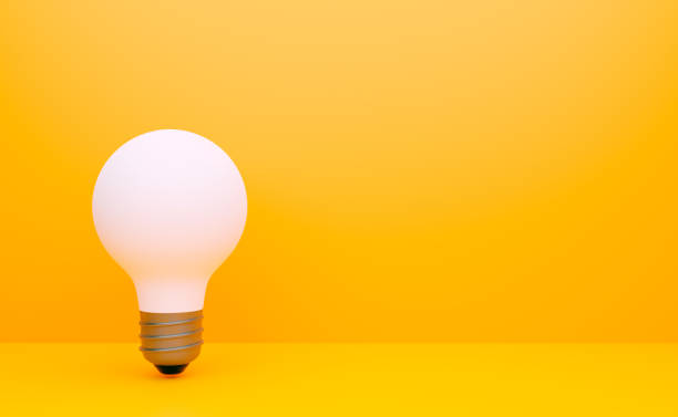 istock Realistic white light bulb on a yellow background. Bright concept of the idea. 3d render illustration 1363260536