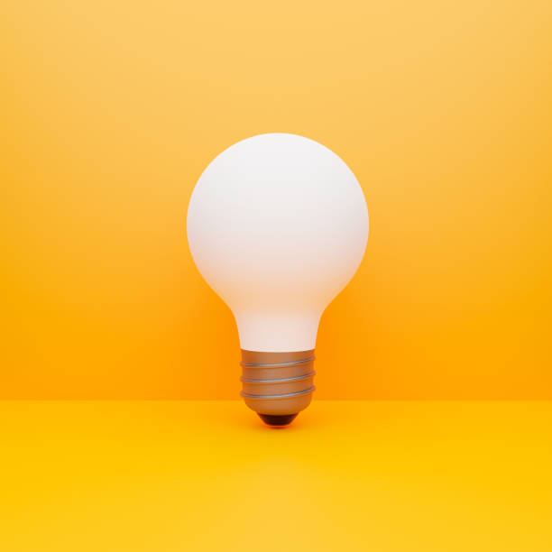 istock Realistic white light bulb on a yellow background. Bright concept of the idea. 3d render illustration 1363260539
